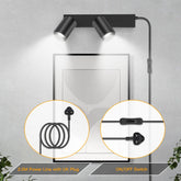 Modern wall-mounted light fixture with power cord and switch on a gray background